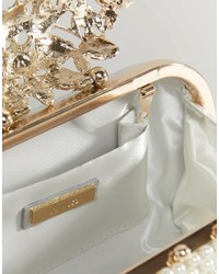 Aldo Faux Pearl Box Clutch With Rhinestone Detail
