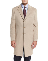 Neiman Marcus Cashmere Three Button Long Coat Oatmeal