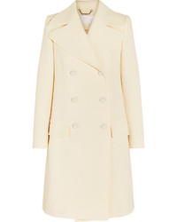 Chloé Double Breasted Wool Crepe Coat Cream