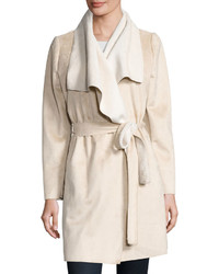 Neiman Marcus Faux Shearling Trench Coat Beigecreme