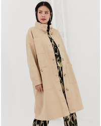 Monki Mdi Lightweight Coat With Oversized Pockets In Beige