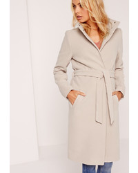 Missguided Belted Stand Up Collar Coat Nude