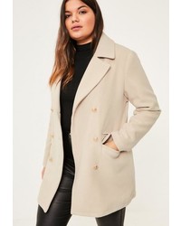 Missguided Plus Size Nude Short Faux Wool Military Coat