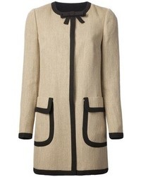 Women's Beige Coat, Beige Sweater Dress, Black Wool Tights