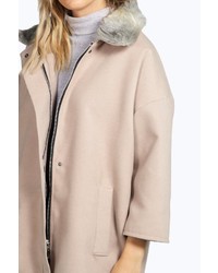 Boohoo Suzie Faux Fur Collar Cocoon 34 Sleeve Coat
