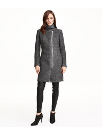 H&M Wool Blend Boucl Coat Dark Gray Melange Ladies