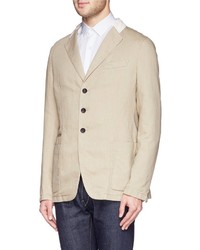 Armani Collezioni Contrast Collar Linen Cotton Blend Blazer