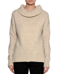 Women's Beige Cowl-neck Sweater, Dark Brown Leggings, Dark Brown Suede ...