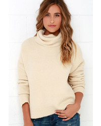 J.o.a. Joa Would You Be Mine Beige Turtleneck Sweater
