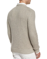 Loro Piana Baby Cashmere Textured Crewneck Sweater Beige