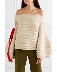 Hellessy Bahia Off The Shoulder Cutout Ribbed Cotton Blend Sweater