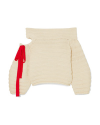 Hellessy Bahia Off The Shoulder Cutout Ribbed Cotton Blend Sweater