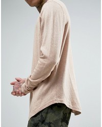 Asos Boxy Fit Sweater With Curved Hem In Beige