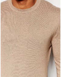Asos Brand Crew Neck Sweater In Beige Cotton