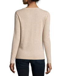 Neiman Marcus Cashmere Basic Pullover Sweater Oatmeal