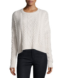 Neiman Marcus Cashmere Collection Cropped Boxy Fisherman Crewneck Sweater