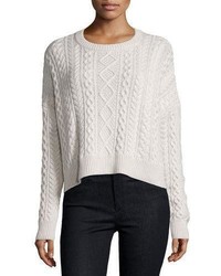 Neiman Marcus Cashmere Collection Cropped Boxy Fisherman Crewneck Sweater