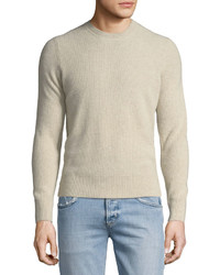 Neiman Marcus Cashmere Collection Ribbed Cashmere Crewneck Sweater