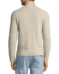 Neiman Marcus Cashmere Collection Ribbed Cashmere Crewneck Sweater