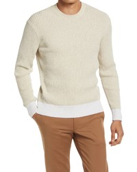 Club Monaco Feel Good Rib Crewneck Cotton Blend Sweater In Cream At Nordstrom