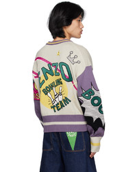 Kenzo Gray Purple Paris Bowling Elephant Sweater