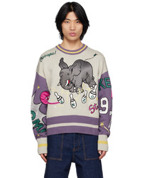 Kenzo Gray Purple Paris Bowling Elephant Sweater