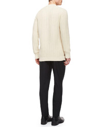 Maison Margiela Crewneck Sweater With Cutout Hem Slim Tropical Wool Trousers