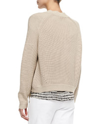 Vince Mixed Ribbed Knit Pullover Sweater
