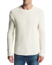 Vince Reverse Tuck Stitch Cotton Crewneck Sweater Cream