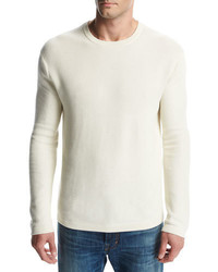 Vince Reverse Tuck Stitch Cotton Crewneck Sweater Cream