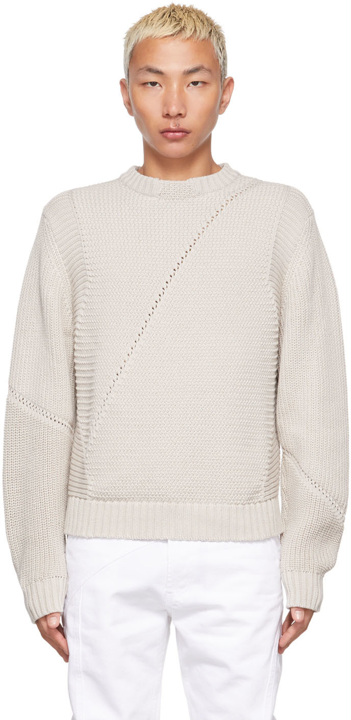 Heliot Emil Taupe Knit Multistructured Crewneck Sweater, $510 | SSENSE ...