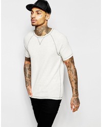 Asos Brand Muscle T Shirt In Mini Waffle With Raglan Sleeves And Contrast Stitching In Cream