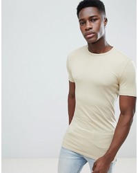 ASOS DESIGN Longline Muscle Fit T Shirt With Crew Neck In Beige