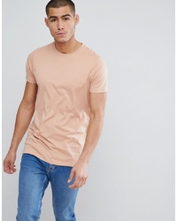 ASOS DESIGN Longline T Shirt With Crew Neck In Beige