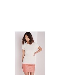 Missguided Ribbed Capped Sleeve T Shirt Nude