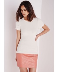 Missguided Ribbed Capped Sleeve T Shirt Nude