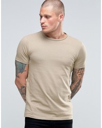Asos Muscle T Shirt With Crew Neck In Beige