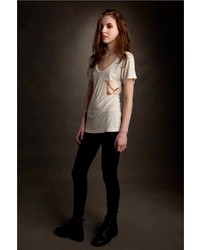 LnA Silk Pocket Tee In Pearl And Nude