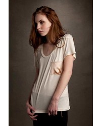 LnA Silk Pocket Tee In Pearl And Nude