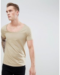 ASOS DESIGN T Shirt With Deep Scoop Neck In Beige