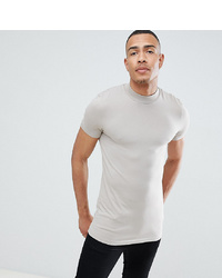 ASOS DESIGN Tall Muscle Fit T Shirt With Turtle Neck In Beige