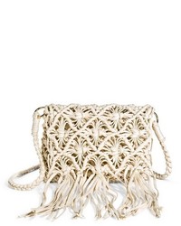 Merona Crochet And Fringe Crossbody Handbag Ivory Tm