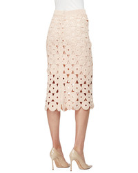Lela Rose Crochet Midi Pencil Skirt Blush