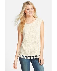 Chaus Crochet Lace Top With Fringe