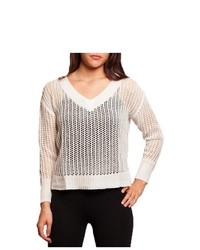 Beige Crochet V-neck Sweater