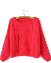 Cable Knit Crop Red Sweater