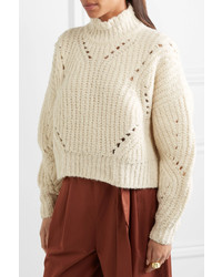 Isabel Marant Farren Cropped Ribbed Wool Blend Turtleneck Sweater Ecru