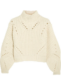 Isabel Marant Farren Cropped Ribbed Wool Blend Turtleneck Sweater Ecru