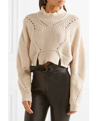Isabel Marant Gane Cropped Pointelle Trimmed Cotton And Wool Blend Sweater Ecru