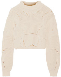 Isabel Marant Gane Cropped Pointelle Trimmed Cotton And Wool Blend Sweater Ecru
